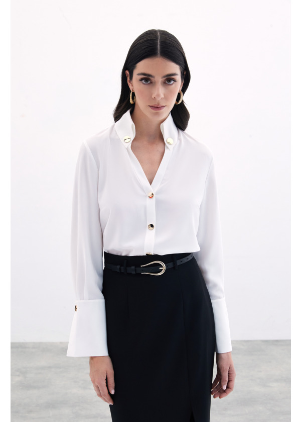 Ekru Çıt Çıt Detaylı Gömlek