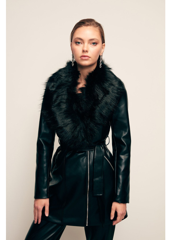 Kürk Detaylı Deri Ceket 