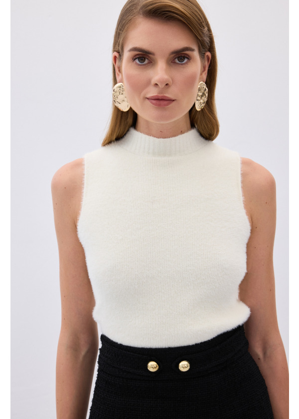 Sıfır Kol Sakallı Triko Bluz