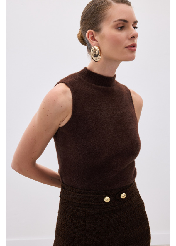 Sıfır Kol Sakallı Triko Bluz