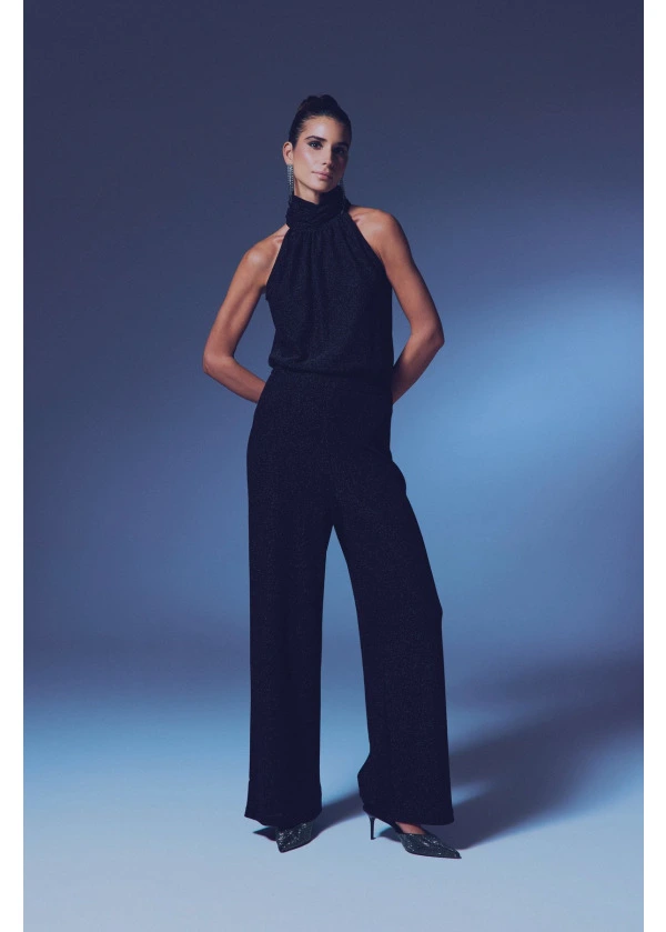 Kolsuz Parlak Bluz Pantolon Takım